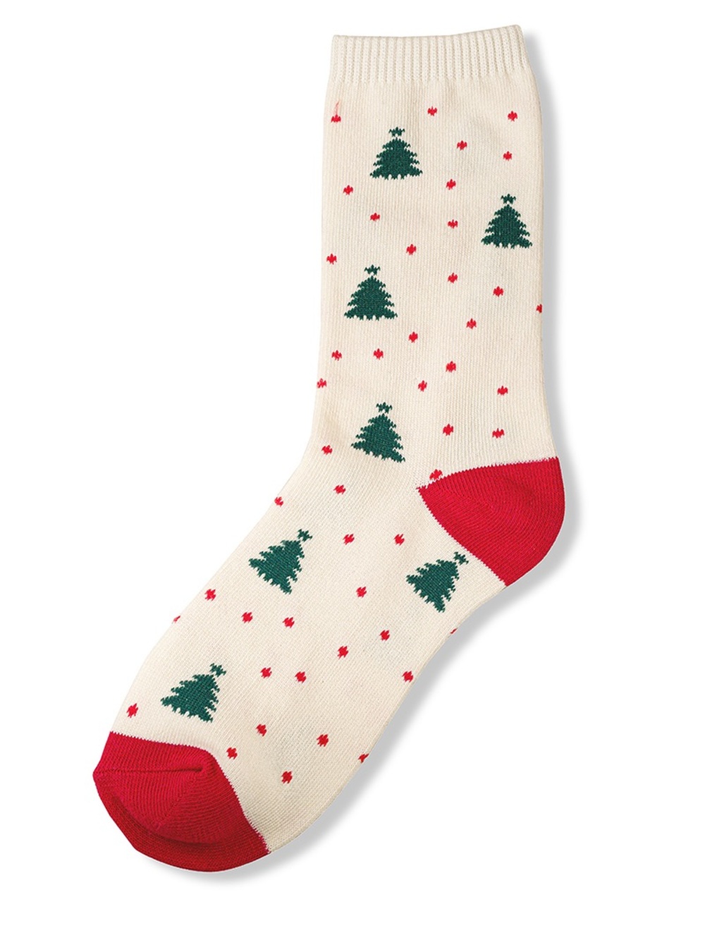 Zenana Outfitters Cream Crew Socks with Green Tree and Red Accents